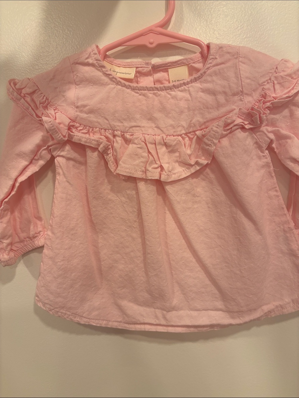 First Impressions Light Pink Ruffle Long-Sleeve Top - 3-6 months